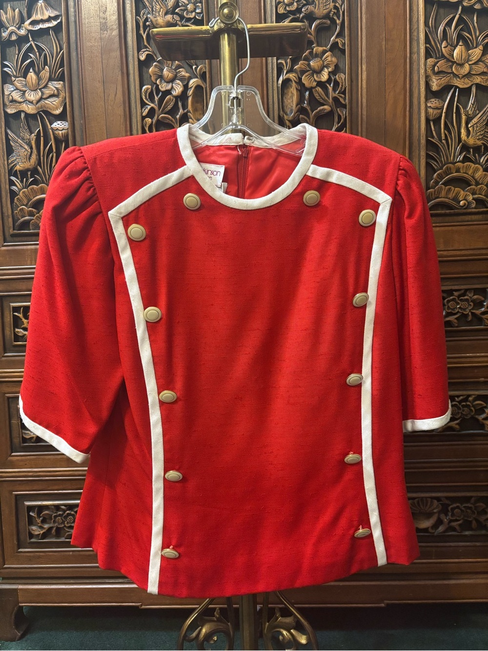 Vintage Diane Dickinson Saks Fifth Avenue Red Military Mod Top